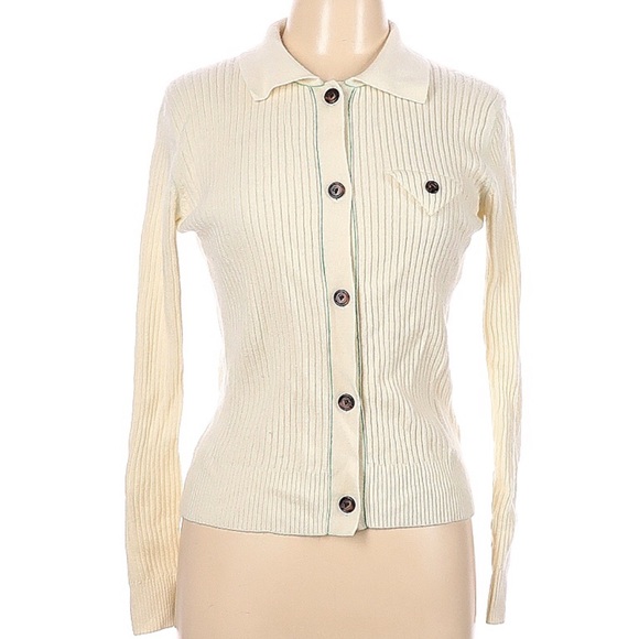 Theory 100% Cashmere Ivory Ribbed Long Sleeve Sweater Cardigan Large - Picture 3 of 11